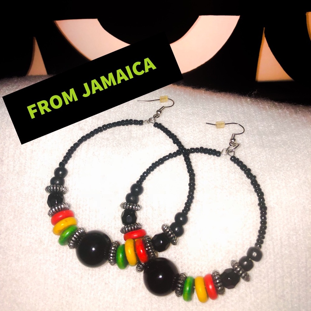 Large beaded hoop drop earrings from Jamaica! - Picture 1 of 1